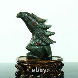 560g Natural bloodstone hand carved eagle quartz crystal decoration healing