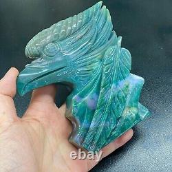 572g Natural ocean jasper Quartz hand carved Crystal eagle skull reiki healing
