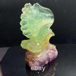 581g Natural Fluorite Quartz Hand Carved Crystal Eagle Skull Reiki Gem Decor