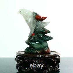 590g Natural bloodstone hand carved eagle quartz crystal decoration healing