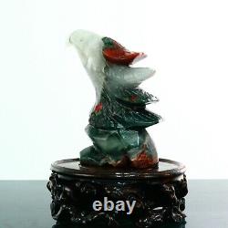 590g Natural bloodstone hand carved eagle quartz crystal decoration healing