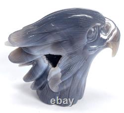 6.2'' Natural Geode Eagle Skull Hand Carved Crystal Sculpture, Home Decorator