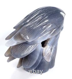 6.2'' Natural Geode Eagle Skull Hand Carved Crystal Sculpture, Home Decorator