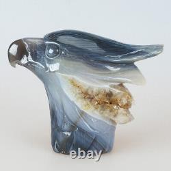 6.3 Natural Geode Agate Quartz Crystal Hand Carved Eagle Head Carving 1367g