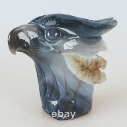 6.3 Natural Geode Agate Quartz Crystal Hand Carved Eagle Head Carving 1367g