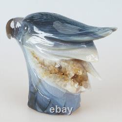 6.3 Natural Geode Agate Quartz Crystal Hand Carved Eagle Head Carving 1367g