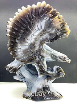 6.36LB Natural Agate Quartz Hand Carved Eagle Skull Crystal Reiki Gift Decor