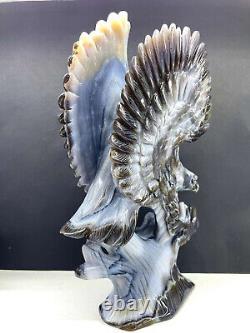 6.36LB Natural Agate Quartz Hand Carved Eagle Skull Crystal Reiki Gift Decor