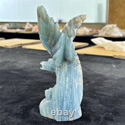 6.4 Natural Quartz Crystal Blue Golem Hand Carved eagle Skull Reiki Healing