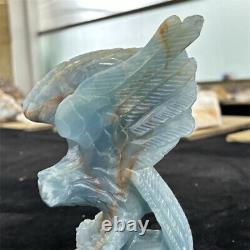 6.4 Natural Quartz Crystal Blue Golem Hand Carved eagle Skull Reiki Healing