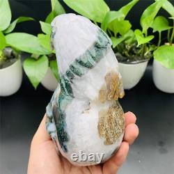6.45inches 1.37kg big size hand carved druzy moss agate skull with eagle skull