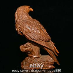 6 Chinese Boxwood Hand-carved Fengshui Eagle Bird Tree Statue Sculpture