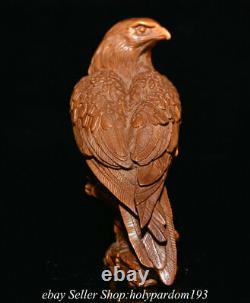 6 Chinese Boxwood Hand-carved Fengshui Eagle Bird Tree Statue Sculpture