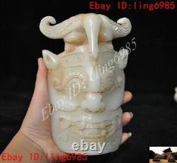 6 Chinese Old jade hand carved eagle bird animal beast face fengshui statue