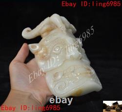 6 Chinese Old jade hand carved eagle bird animal beast face fengshui statue