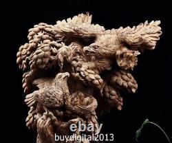 62 CM Indonesia Agarwood Chinese eagle hawk Incubation cub auspicious sculpture