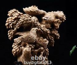 62 CM Indonesia Agarwood Chinese eagle hawk Incubation cub auspicious sculpture