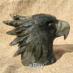 630g Natural Crystal Flash Labradorite Hand Carved Eagle Head Gift k2198O