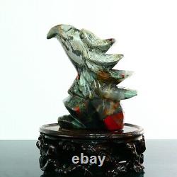 666g Natural bloodstone hand carved eagle quartz crystal decoration healing