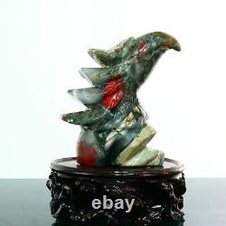 666g Natural bloodstone hand carved eagle quartz crystal decoration healing
