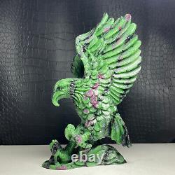 677g Natural Crystal. RUBY ZOISITE. Hand-carved. The Exquisite Eagle. Gift. YJ