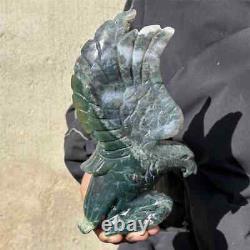 690g Natural moss agate eagle skull hand carved Quartz Crystal skull Healing