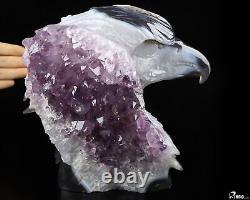 7.2 Agate Amethyst Geode Hand Carved Crystal Eagle Sculpture, Crystal Healing