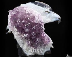 7.2 Agate Amethyst Geode Hand Carved Crystal Eagle Sculpture, Crystal Healing