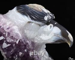 7.2 Agate Amethyst Geode Hand Carved Crystal Eagle Sculpture, Crystal Healing