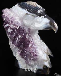 7.2 Agate Amethyst Geode Hand Carved Crystal Eagle Sculpture, Crystal Healing