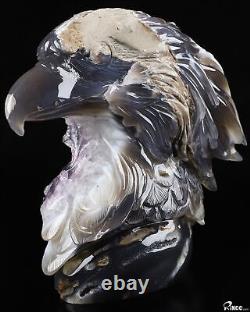 7.2 Agate Amethyst Geode Hand Carved Crystal Eagle Sculpture, Crystal Healing