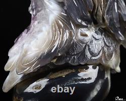 7.2 Agate Amethyst Geode Hand Carved Crystal Eagle Sculpture, Crystal Healing