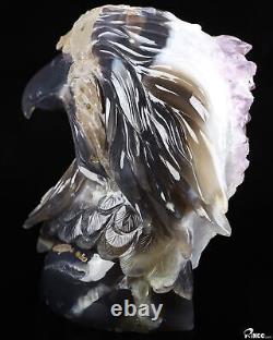 7.2 Agate Amethyst Geode Hand Carved Crystal Eagle Sculpture, Crystal Healing