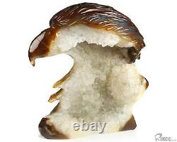 7.4 Agate Geode Hand Carved Crystal Eagle Sculpture, Crystal Healing