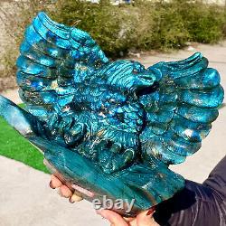 7.55LB natural beautiful labradorite crystal hand-carved eagle healing