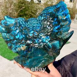 7.55LB natural beauty labradorite crystal hand carved eagle healing