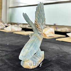 7.8 Natural Blue Golem Quartz Crystal Hand Carved eagle Skull Reiki Healing