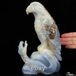 7.9 Blue Chalcedony Hand Carved Crystal Eagle & Snake Sculpture Crystal Healing