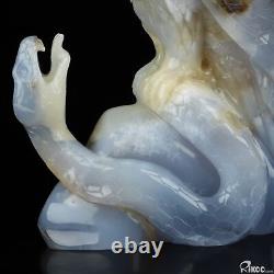 7.9 Blue Chalcedony Hand Carved Crystal Eagle & Snake Sculpture Crystal Healing