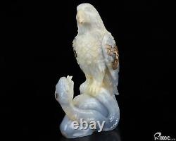 7.9 Blue Chalcedony Hand Carved Crystal Eagle & Snake Sculpture Crystal Healing