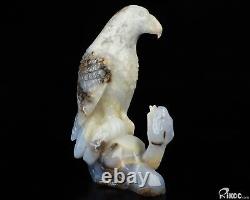 7.9 Blue Chalcedony Hand Carved Crystal Eagle & Snake Sculpture Crystal Healing