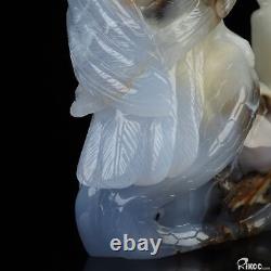 7.9 Blue Chalcedony Hand Carved Crystal Eagle & Snake Sculpture Crystal Healing