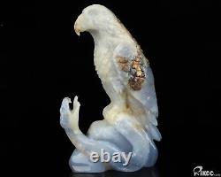 7.9 Blue Chalcedony Hand Carved Crystal Eagle & Snake Sculpture Crystal Healing