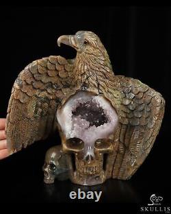 7.9 Dinosaur Egg Agate Hand Carved Crystal Skull and Eagle Fine Art Sculpture