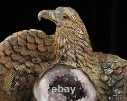 7.9 Dinosaur Egg Agate Hand Carved Crystal Skull and Eagle Fine Art Sculpture