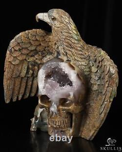 7.9 Dinosaur Egg Agate Hand Carved Crystal Skull and Eagle Fine Art Sculpture