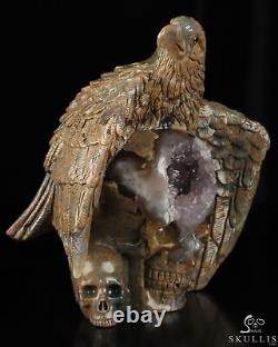 7.9 Dinosaur Egg Agate Hand Carved Crystal Skull and Eagle Fine Art Sculpture