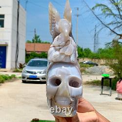 7.9LB Natural agate quartz crystal hand carved skull and Flying Eagle Healing