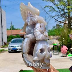 7.9LB Natural agate quartz crystal hand carved skull and Flying Eagle Healing