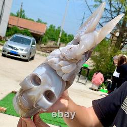 7.9LB Natural agate quartz crystal hand carved skull and Flying Eagle Healing